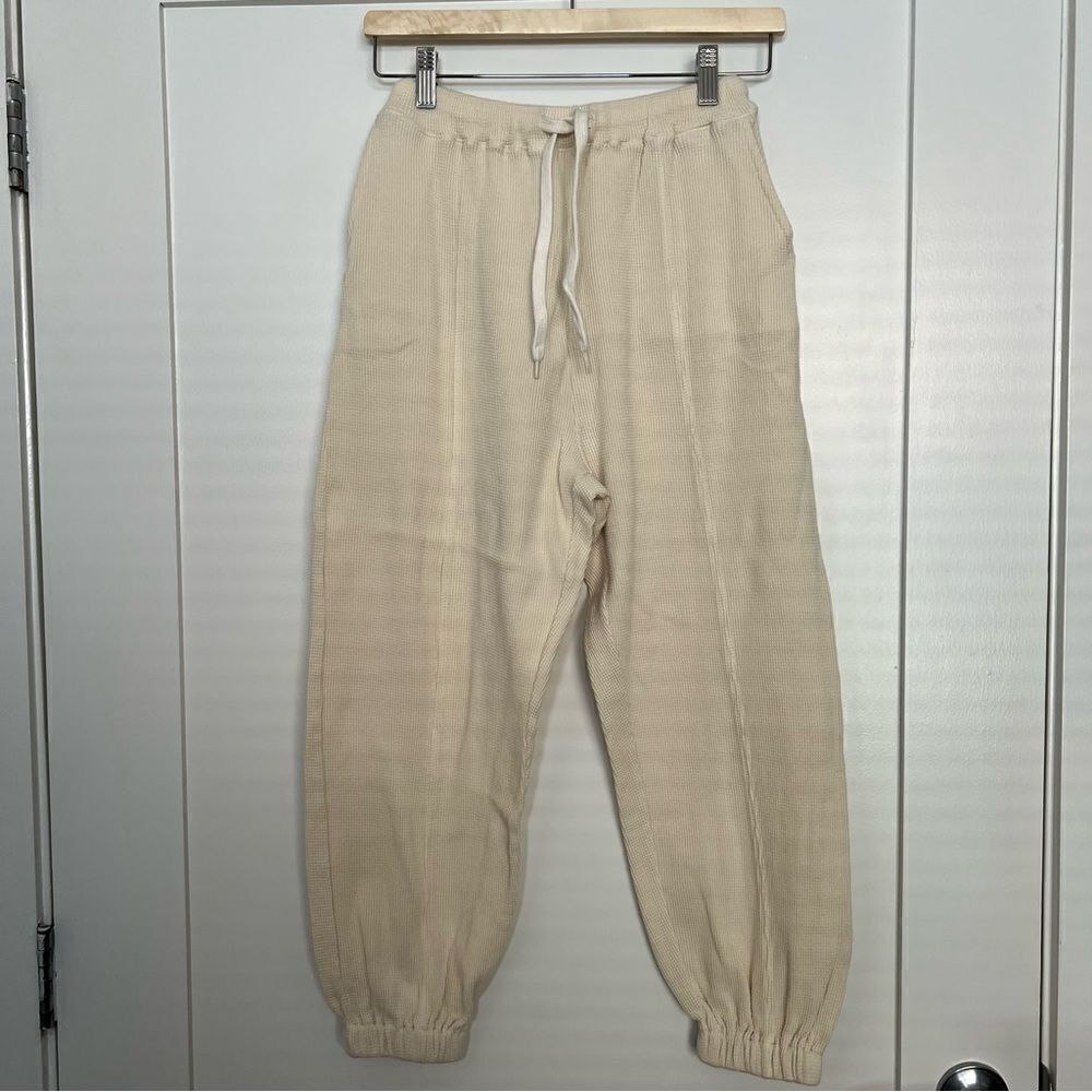Frankie Shop Jogger Pants Small Bone Waffle Knit Elastic Waist Pockets Relaxed